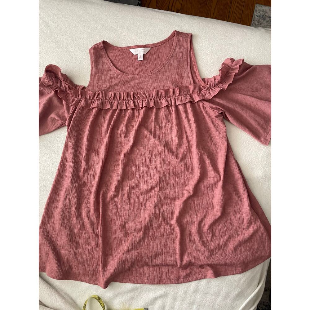 Lauren Conrad Mauve Ruffle Short Sleeve top Sm Cottagecore. Minimalist  Babydoll